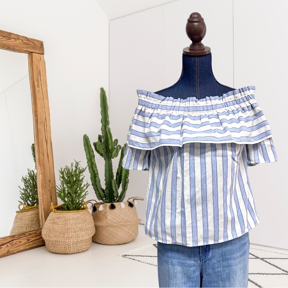 Lumiere Off Shoulder Ruffle Striped Blouse